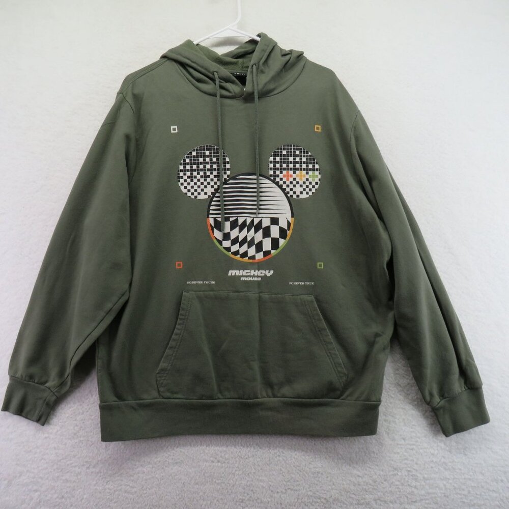 Disney Hoodie Mens Size Extra Large Mickey Mouse Logo‎ Green Graphic Sweater